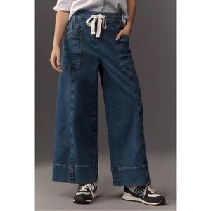 New Anthropologie Maeve Tie-Waist Wide-Leg Drawstring Jeans Dark Wash Blue XL
